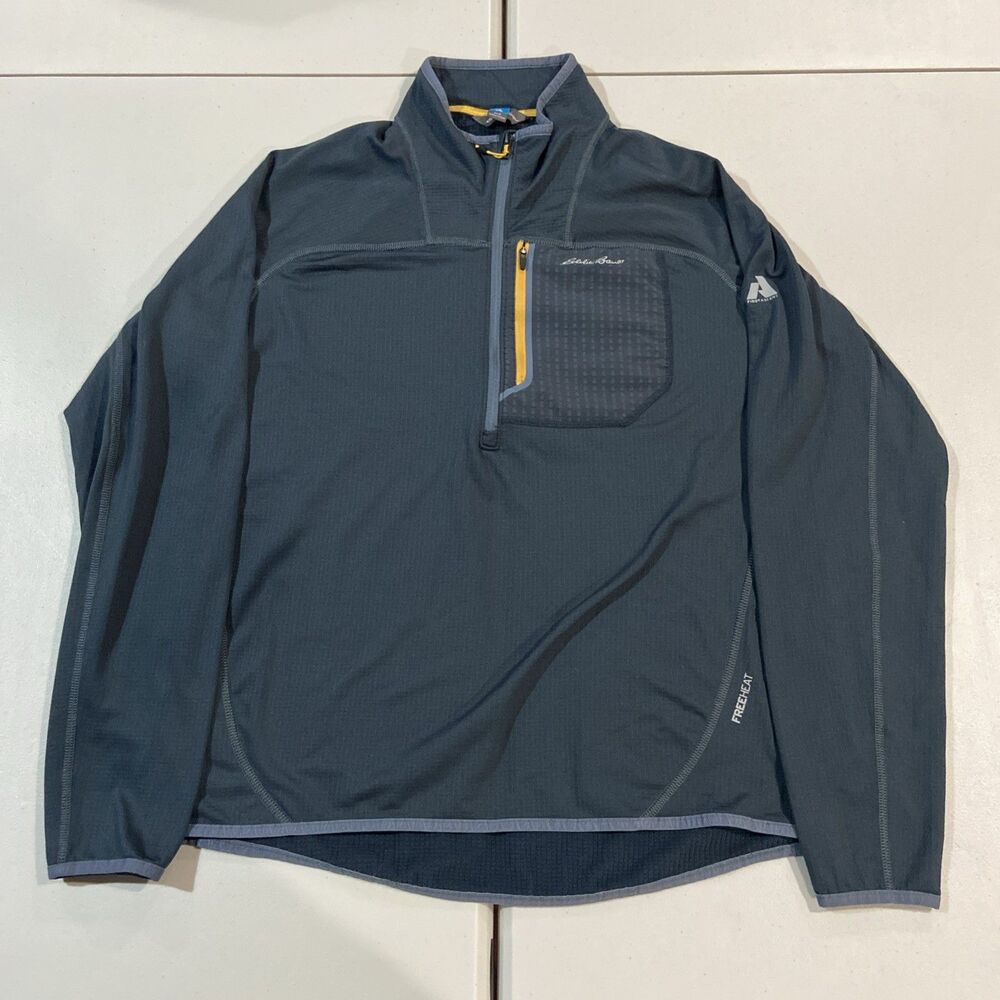 Eddie Bauer Hoodie Sweatshirt Mens Large Gray 1/4 Zip First Ascent FreeHeat